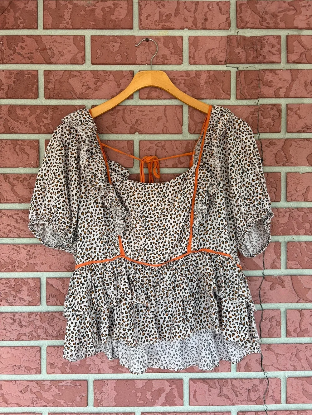 eesome Leopard Print Peplum Blouse with Orange Trim